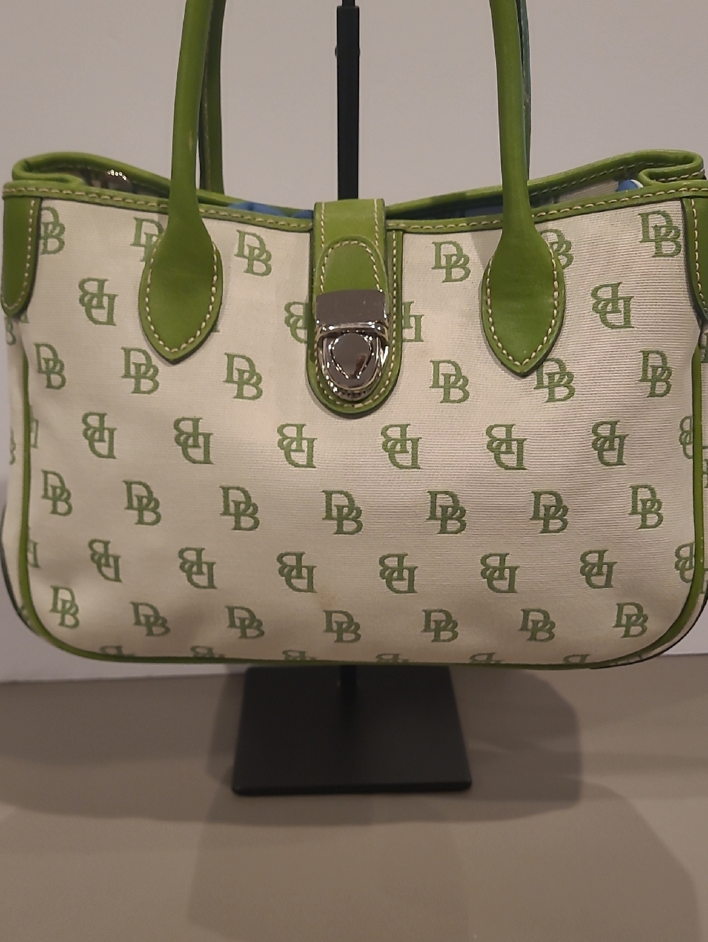 Dooney &Bourke Pattern Green Trim Canvas Tote Bag